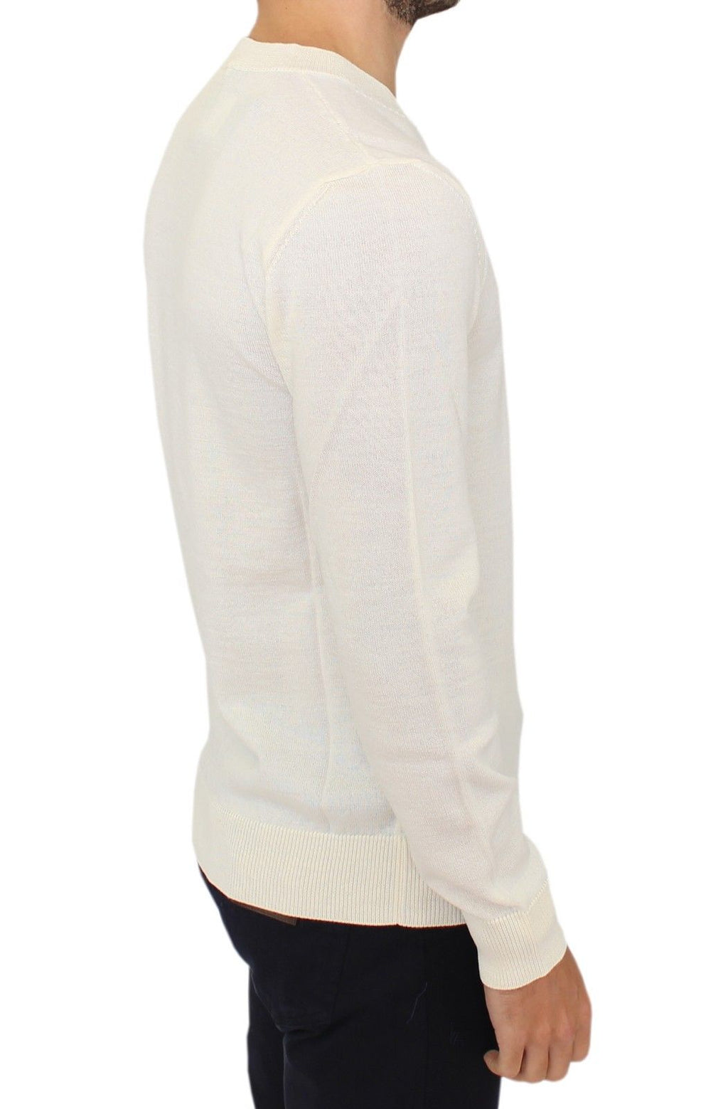 Off White Wool Blend V-neck Pullover Sweater - X excelência