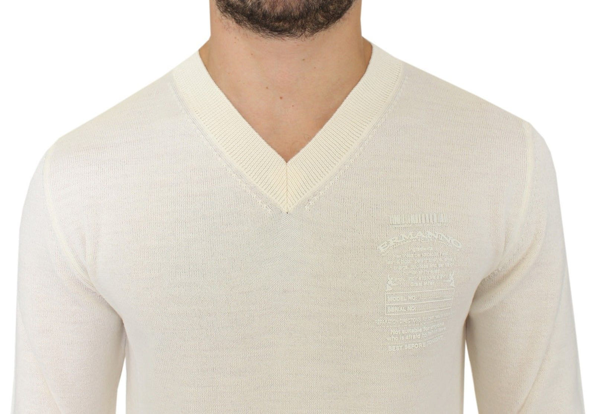 Off White Wool Blend V-neck Pullover Sweater - X excelência