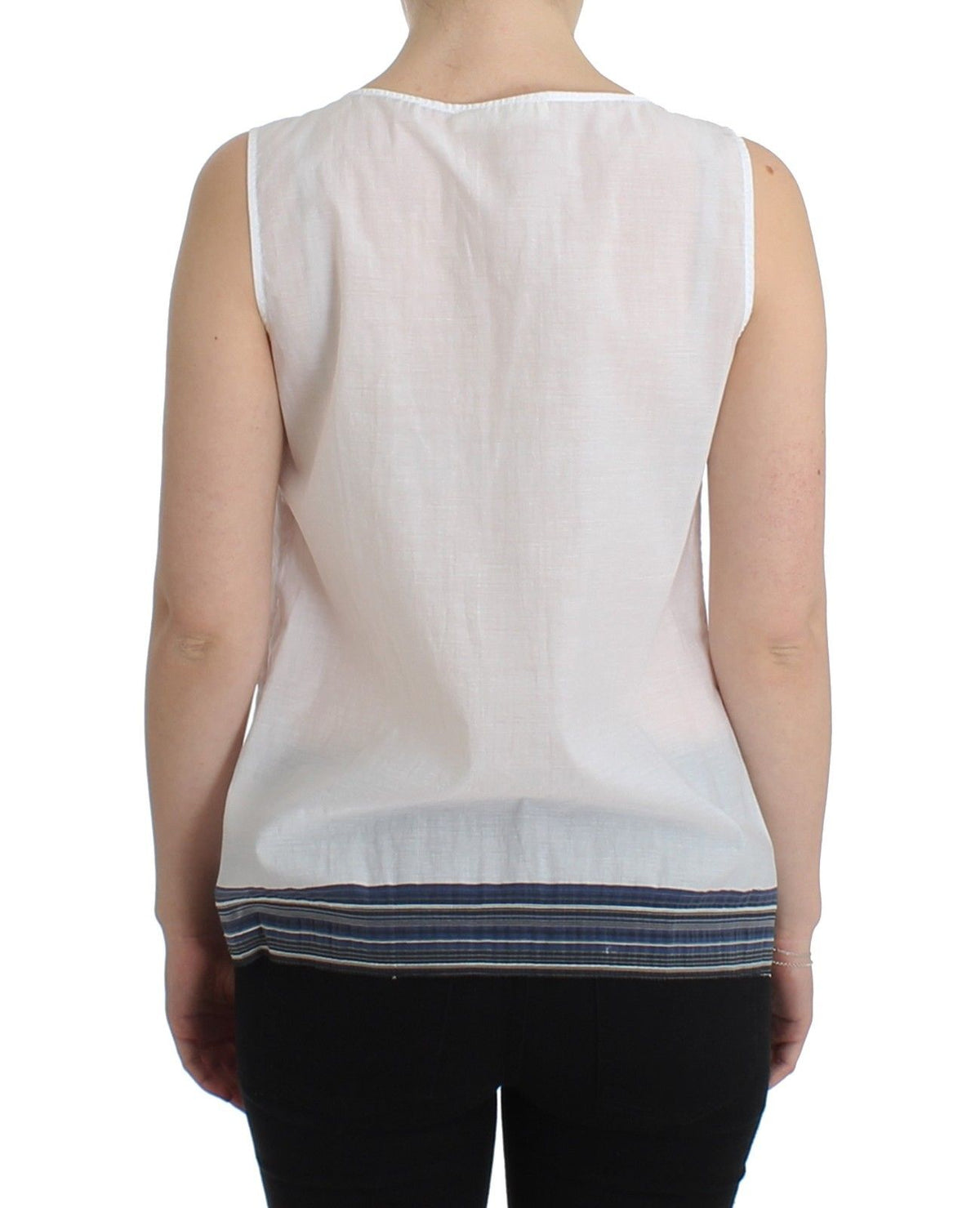 White Blue Top Blouse Tank Shirt Sleeveless - X excelência