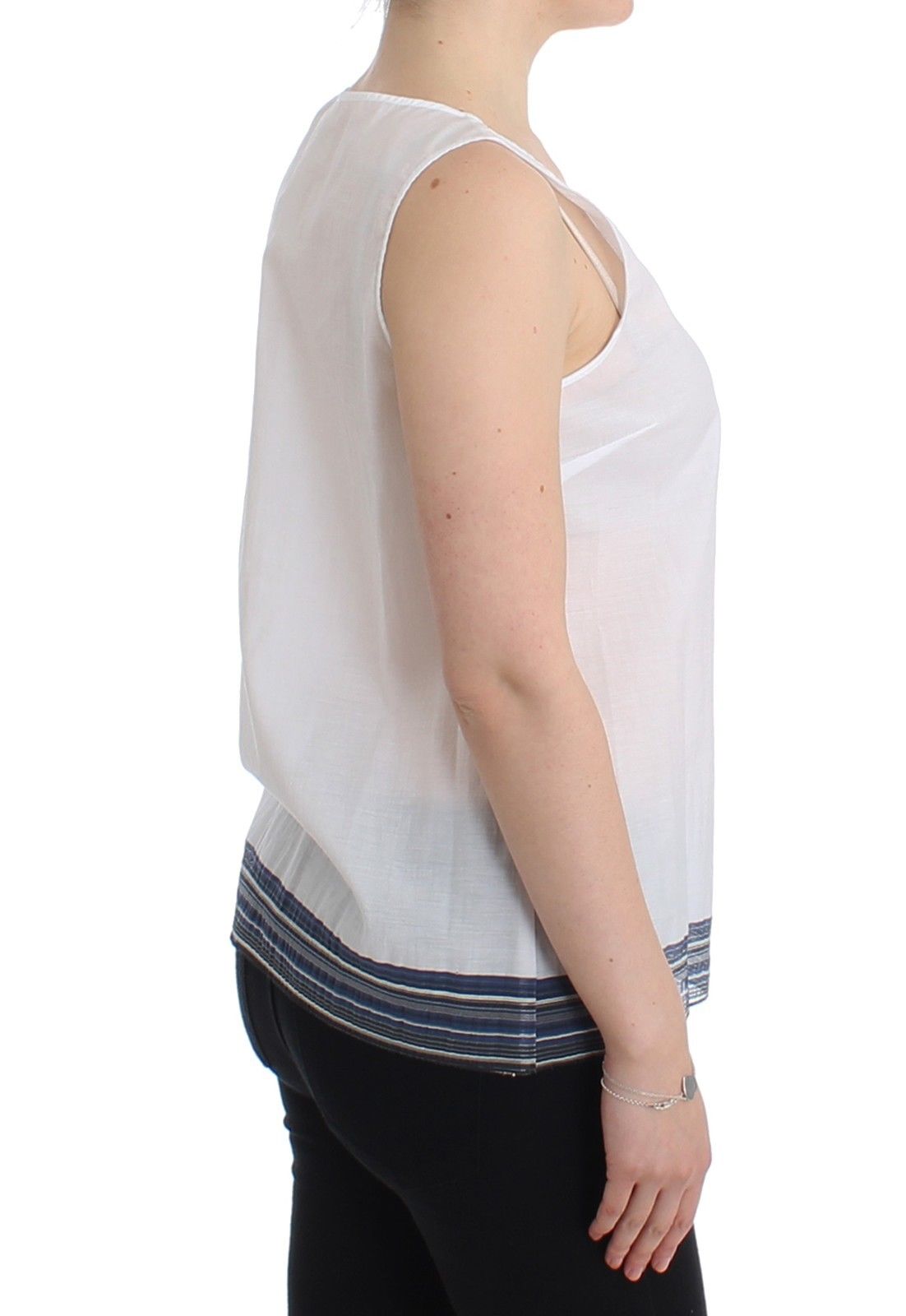 White Blue Top Blouse Tank Shirt Sleeveless - X excelência