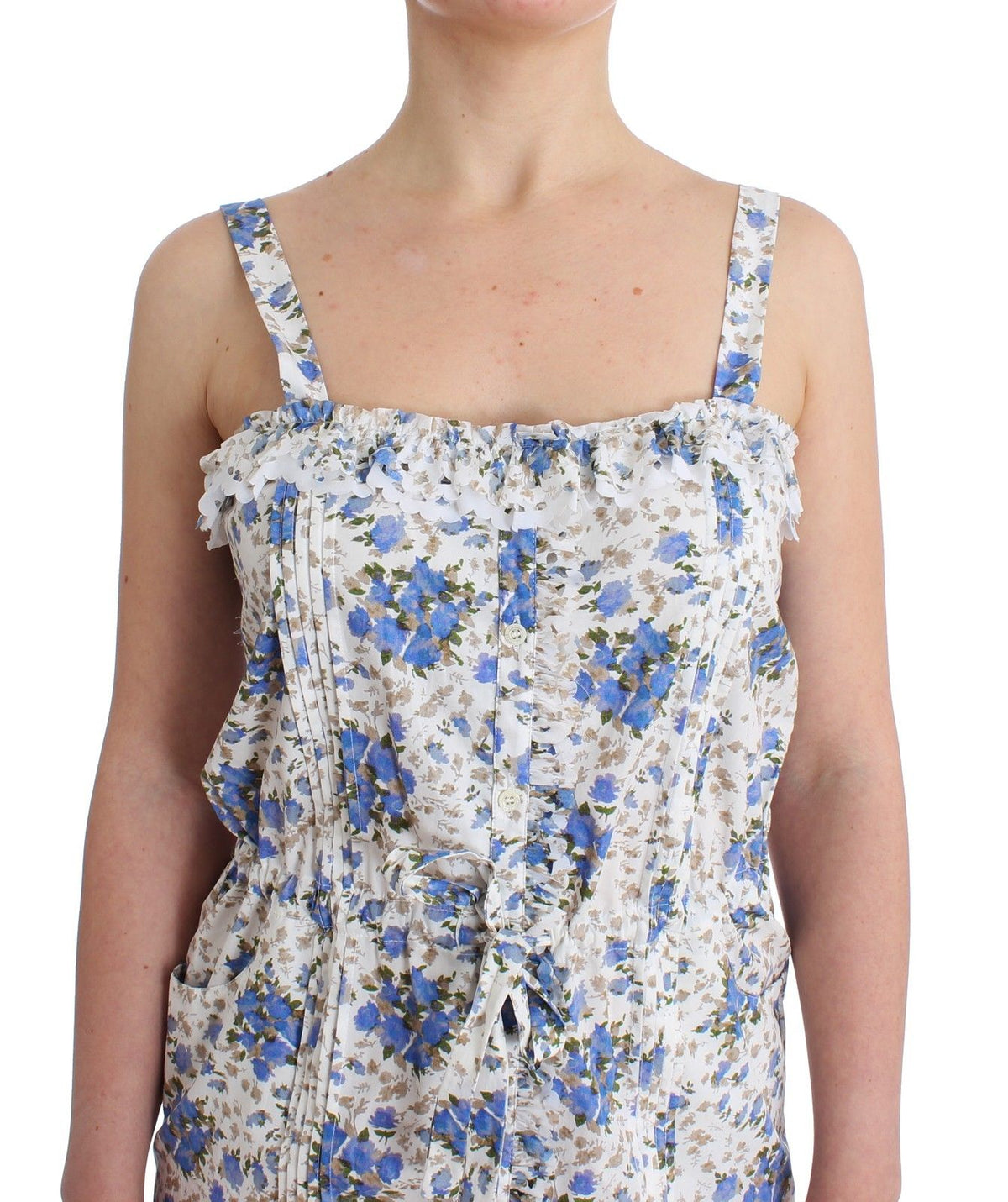 Beachwear Blue Floral Beach Mini Dress Short - X excelência