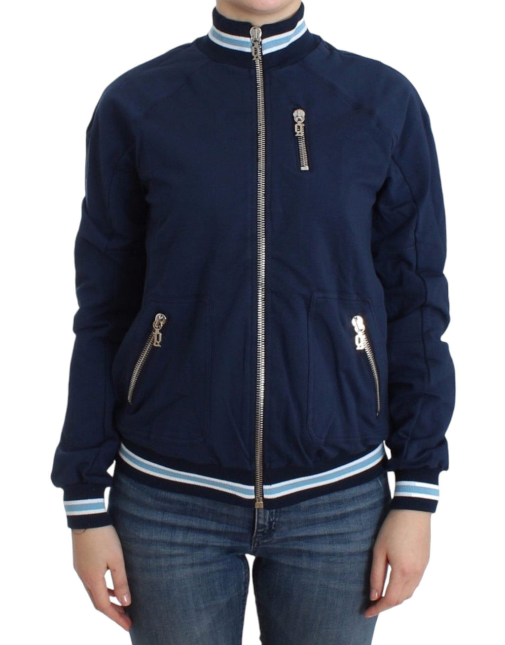 Blue zip cotton cardigan - X excelência