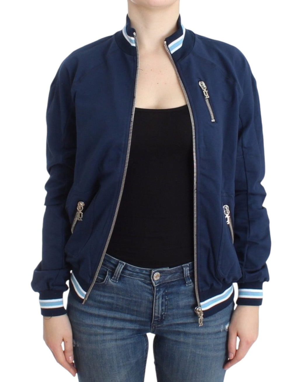 Blue zip cotton cardigan - X excelência