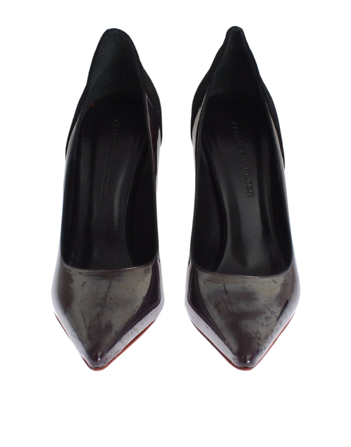 Gray Black Leather Suede Heels Pumps Shoes - X excelência
