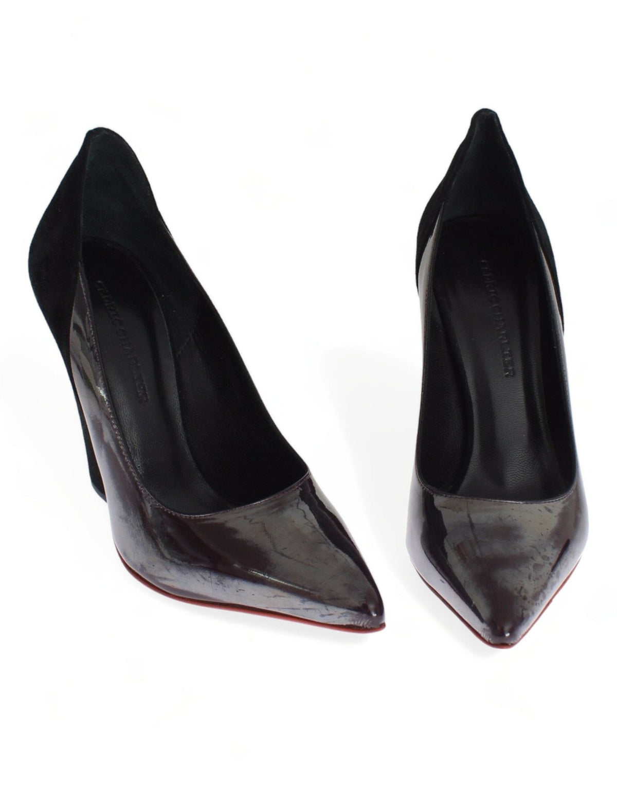 Gray Black Leather Suede Heels Pumps Shoes - X excelência