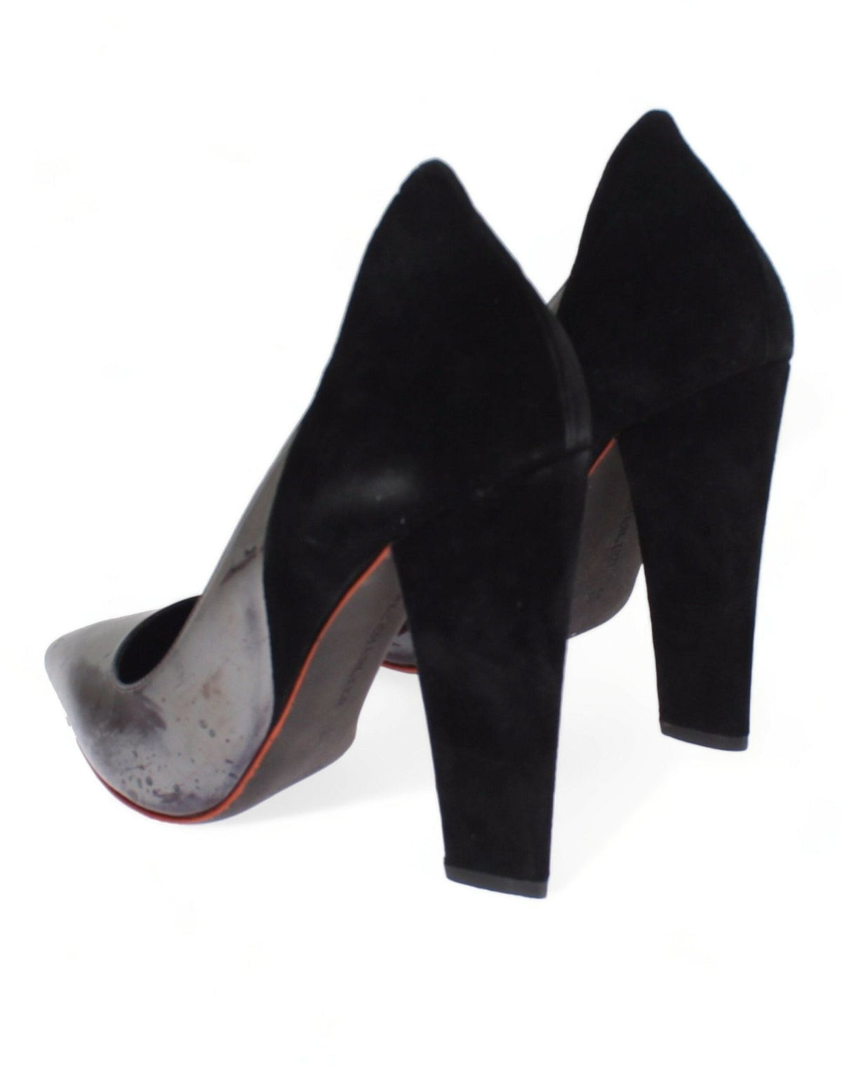 Gray Black Leather Suede Heels Pumps Shoes - X excelência