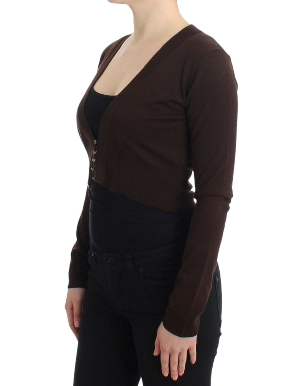 Brown cropped wool cardigan - X excelência