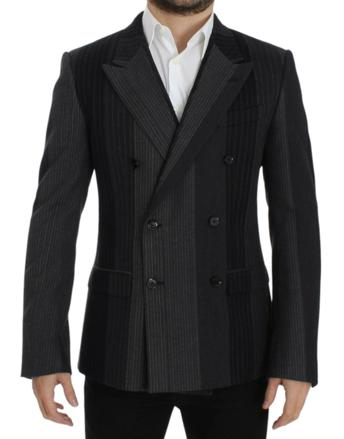 Gray striped wool stretch blazer - X excelência