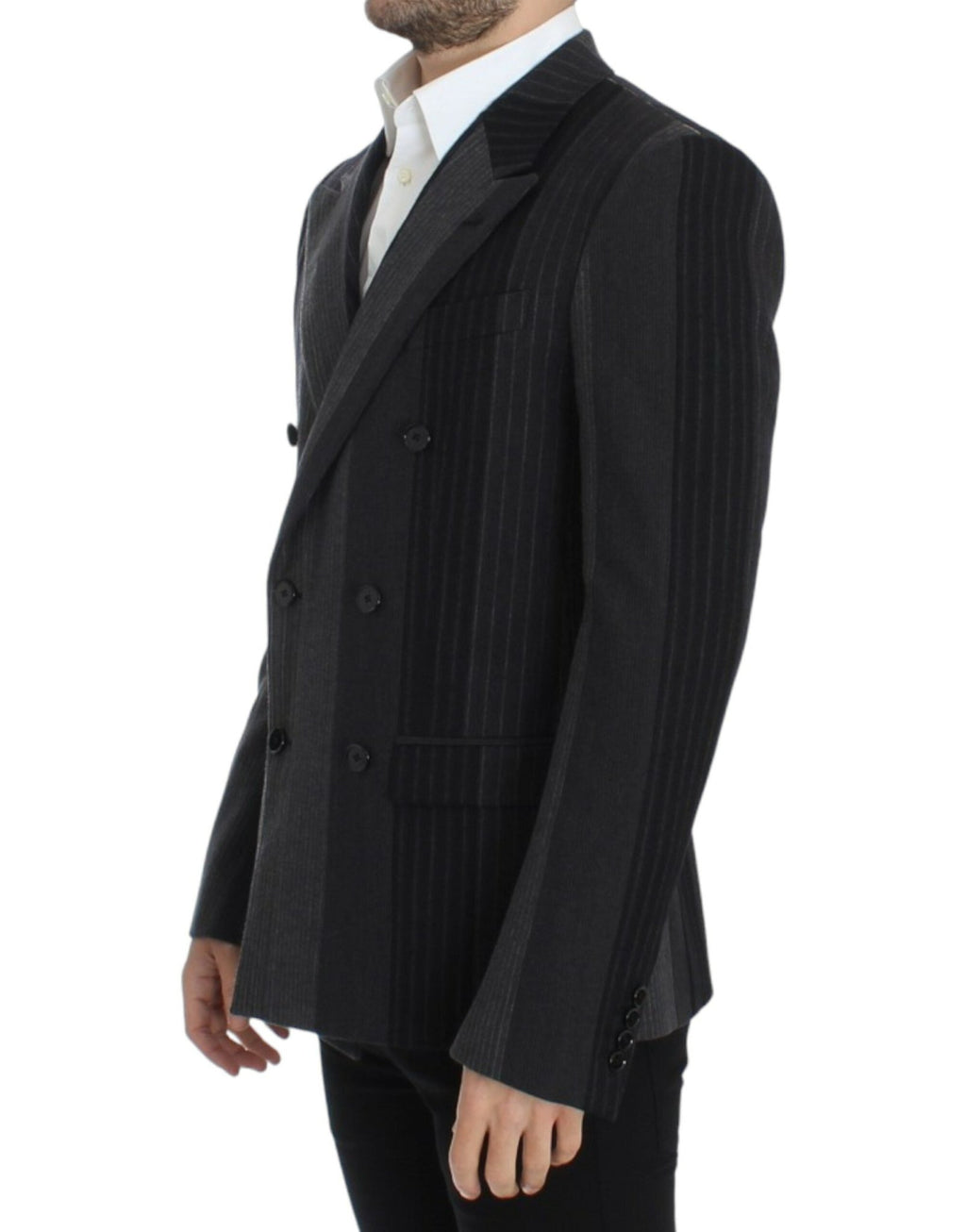 Gray striped wool stretch blazer - X excelência