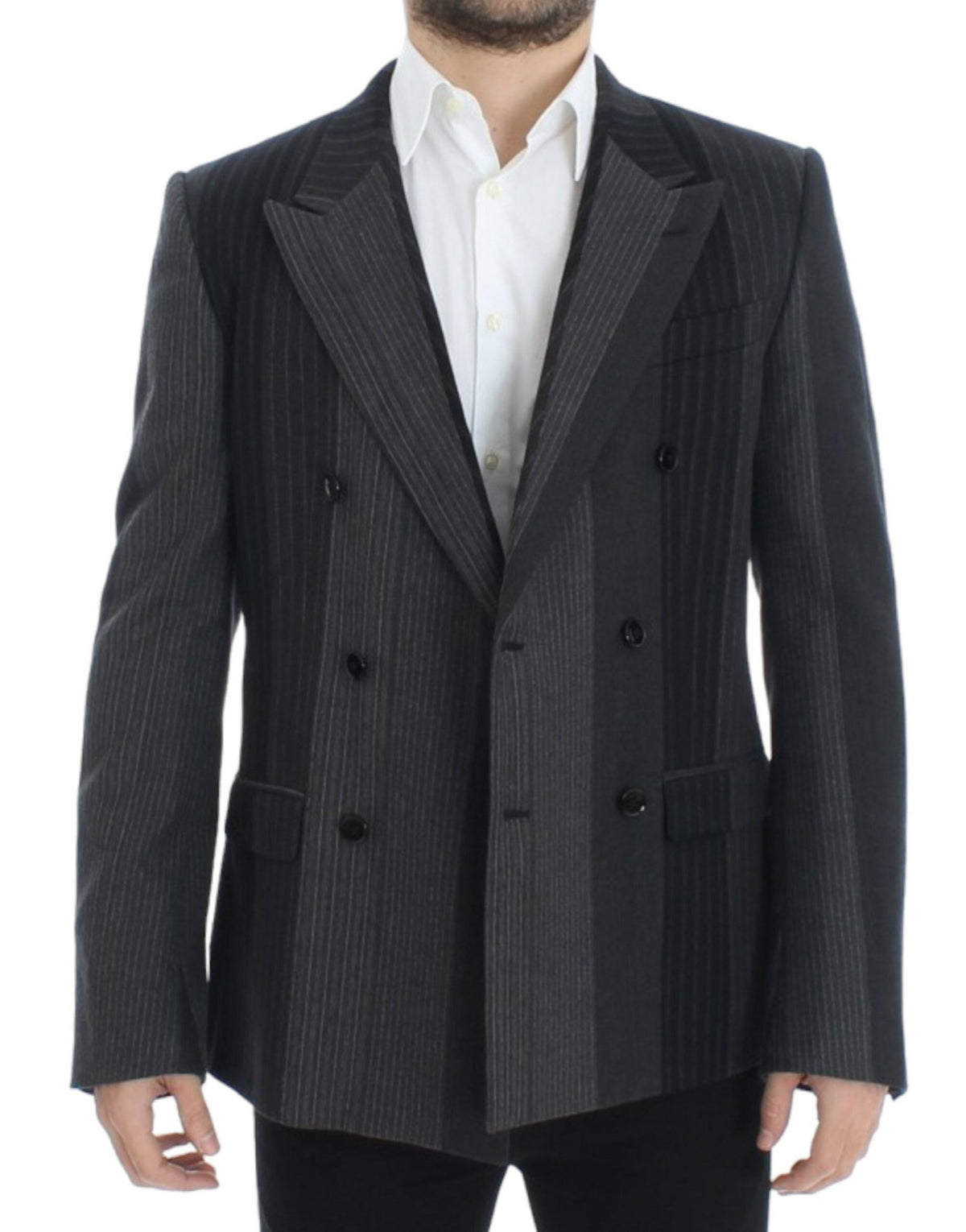 Gray striped wool stretch blazer - X excelência