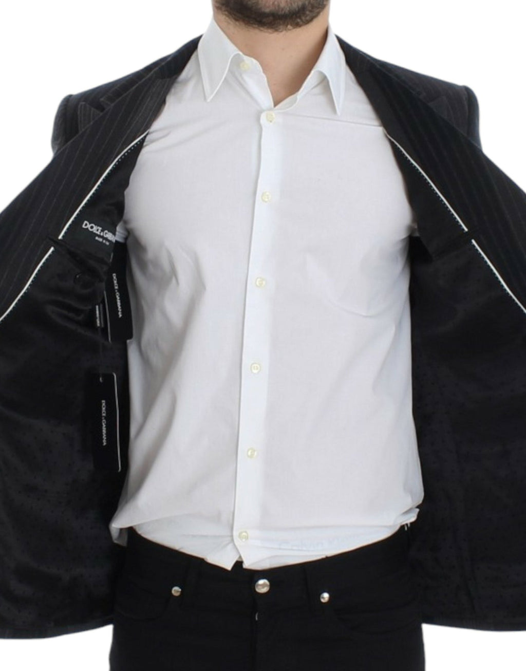 Gray striped wool stretch blazer - X excelência