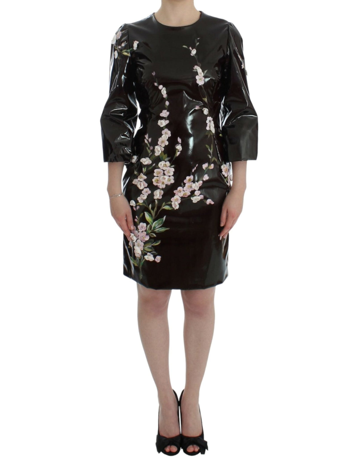Black floral 3/4 Sleeve sheath dress - X excelência