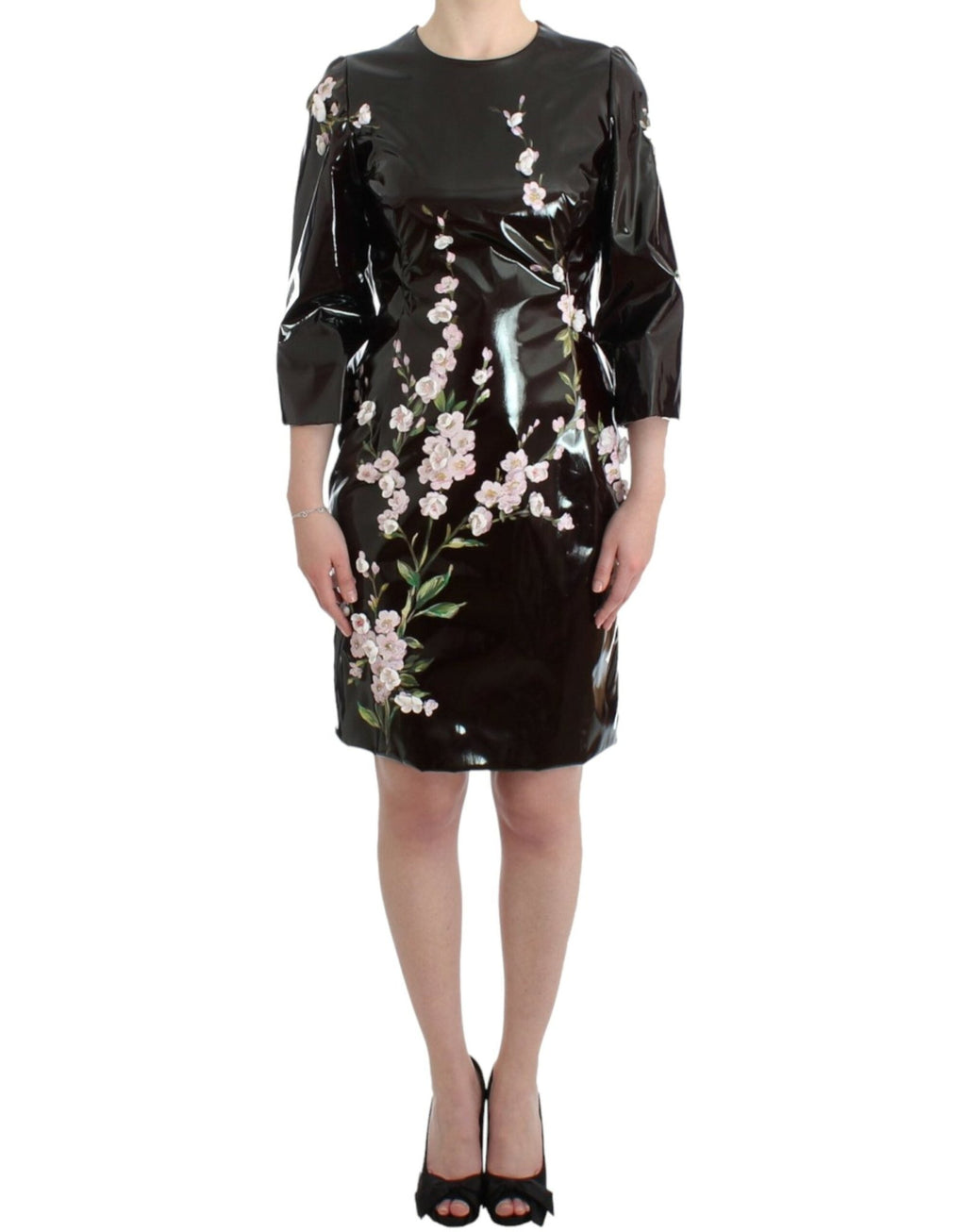 Black patent floral HANDPAINTED dress - X excelência