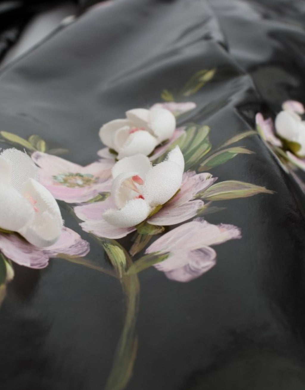 Black patent floral HANDPAINTED dress - X excelência
