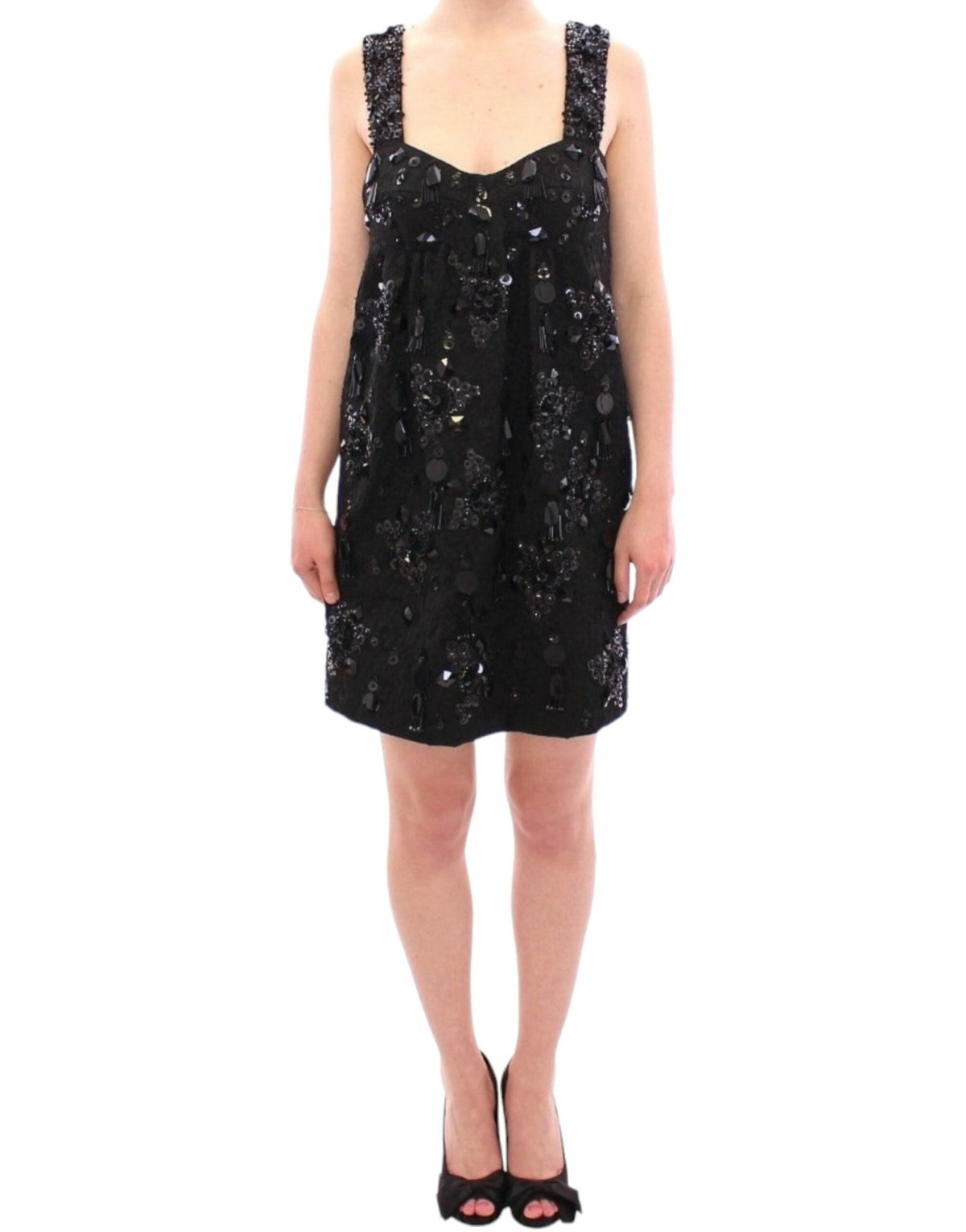 Black floral crystal embedded dress - X excelência