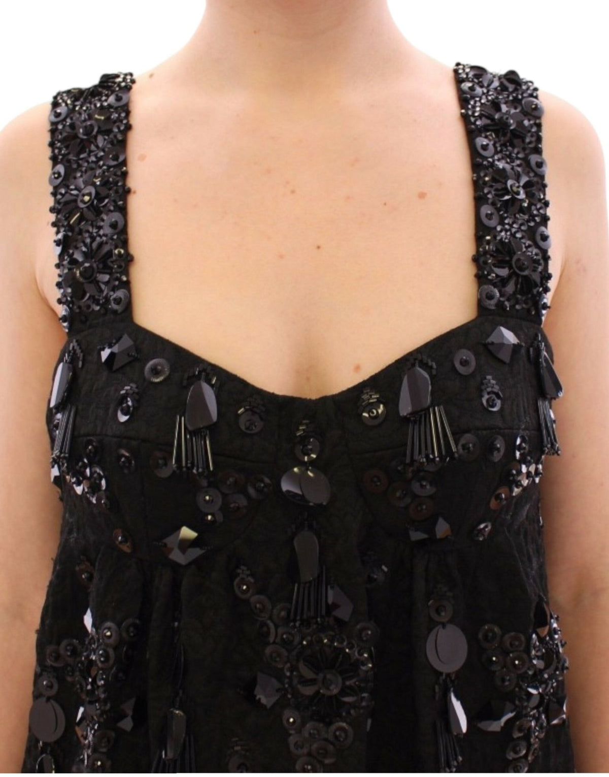 Black floral crystal embedded dress - X excelência