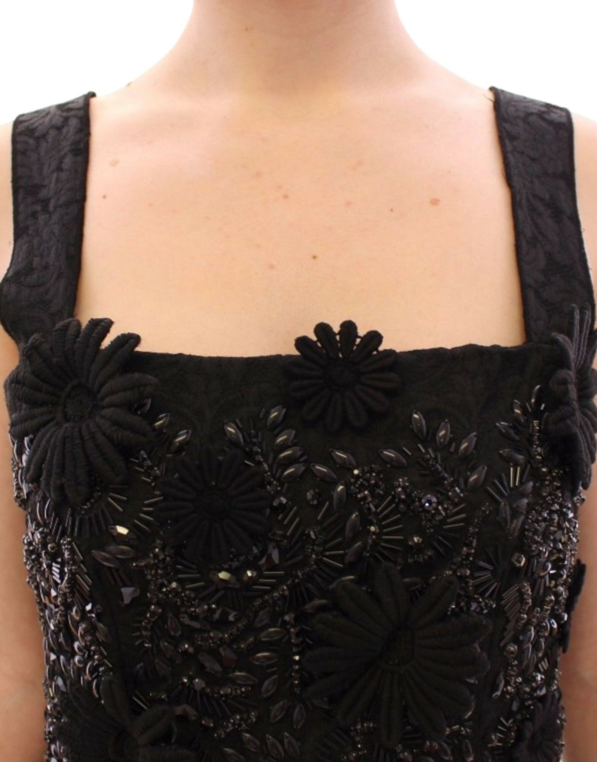 Black floral crystal embedded dress - X excelência
