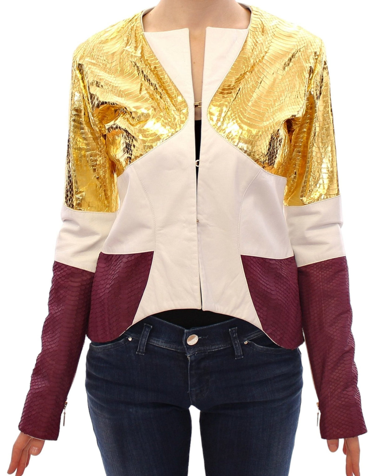 White Gold Purple Leather Jacket - X excelência
