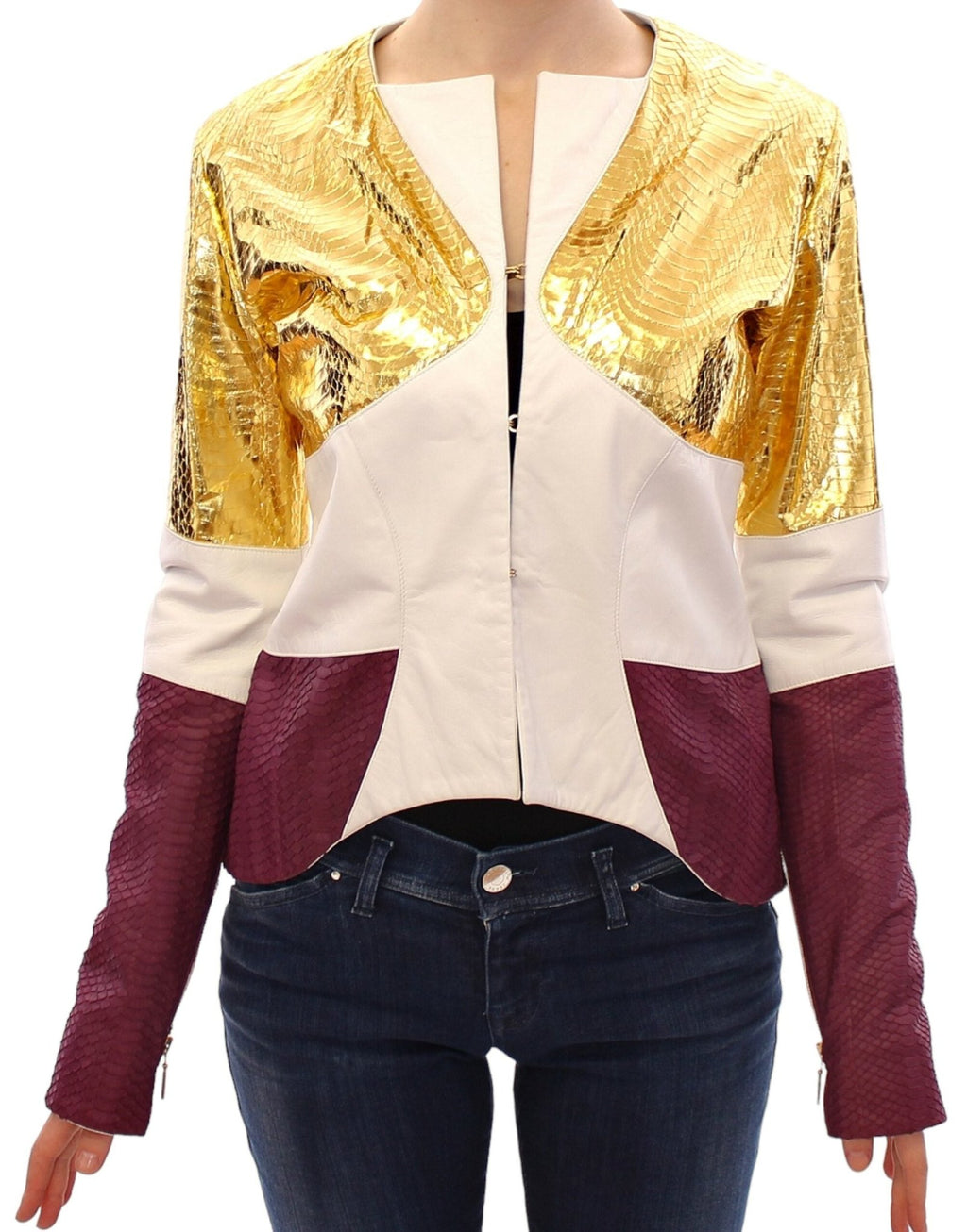 White Gold Purple Leather Jacket - X excelência