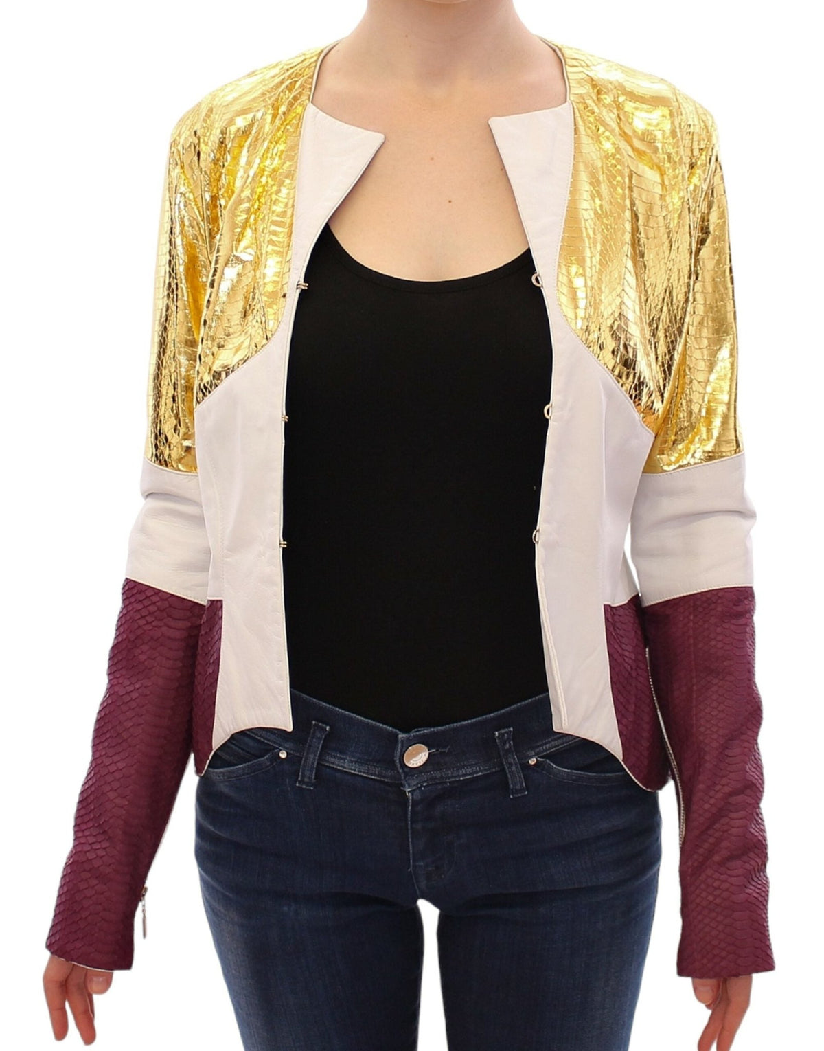White Gold Purple Leather Jacket - X excelência