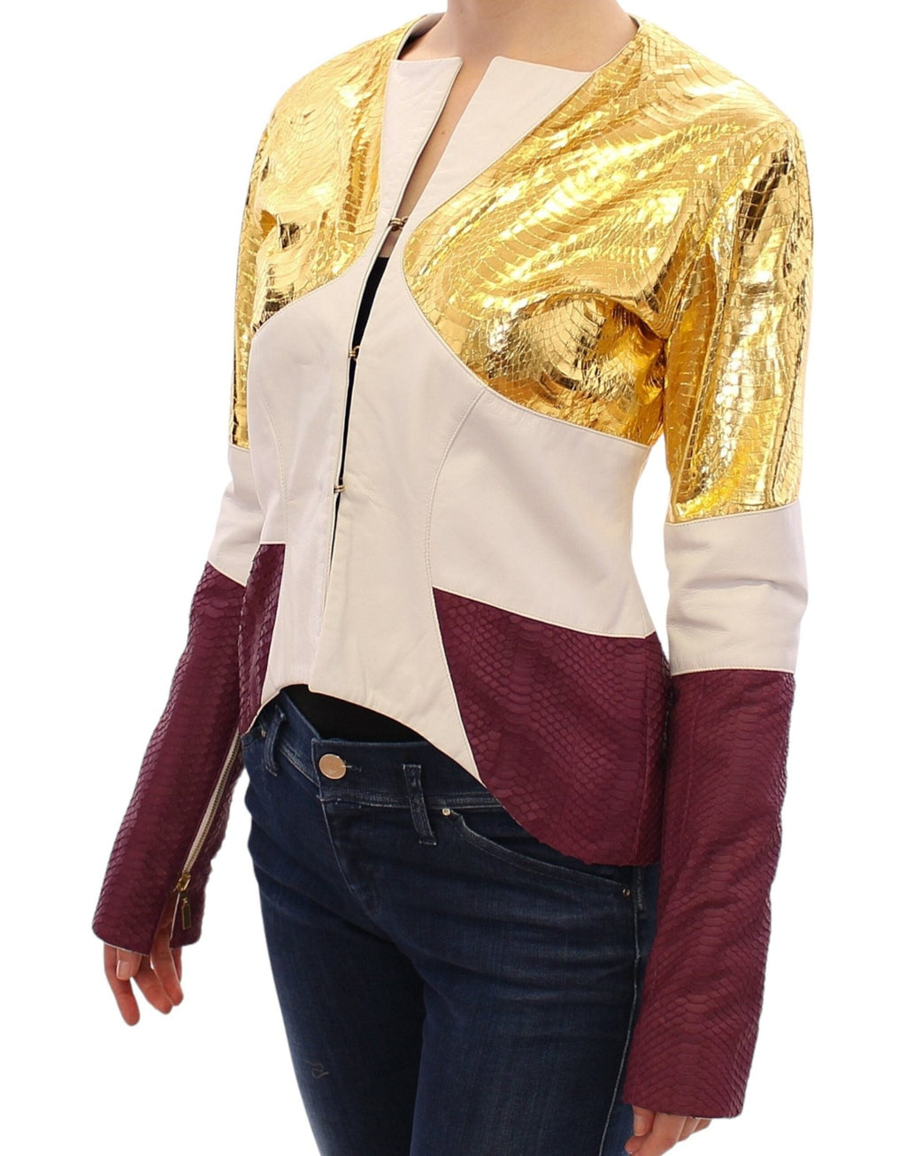 White Gold Purple Leather Jacket - X excelência