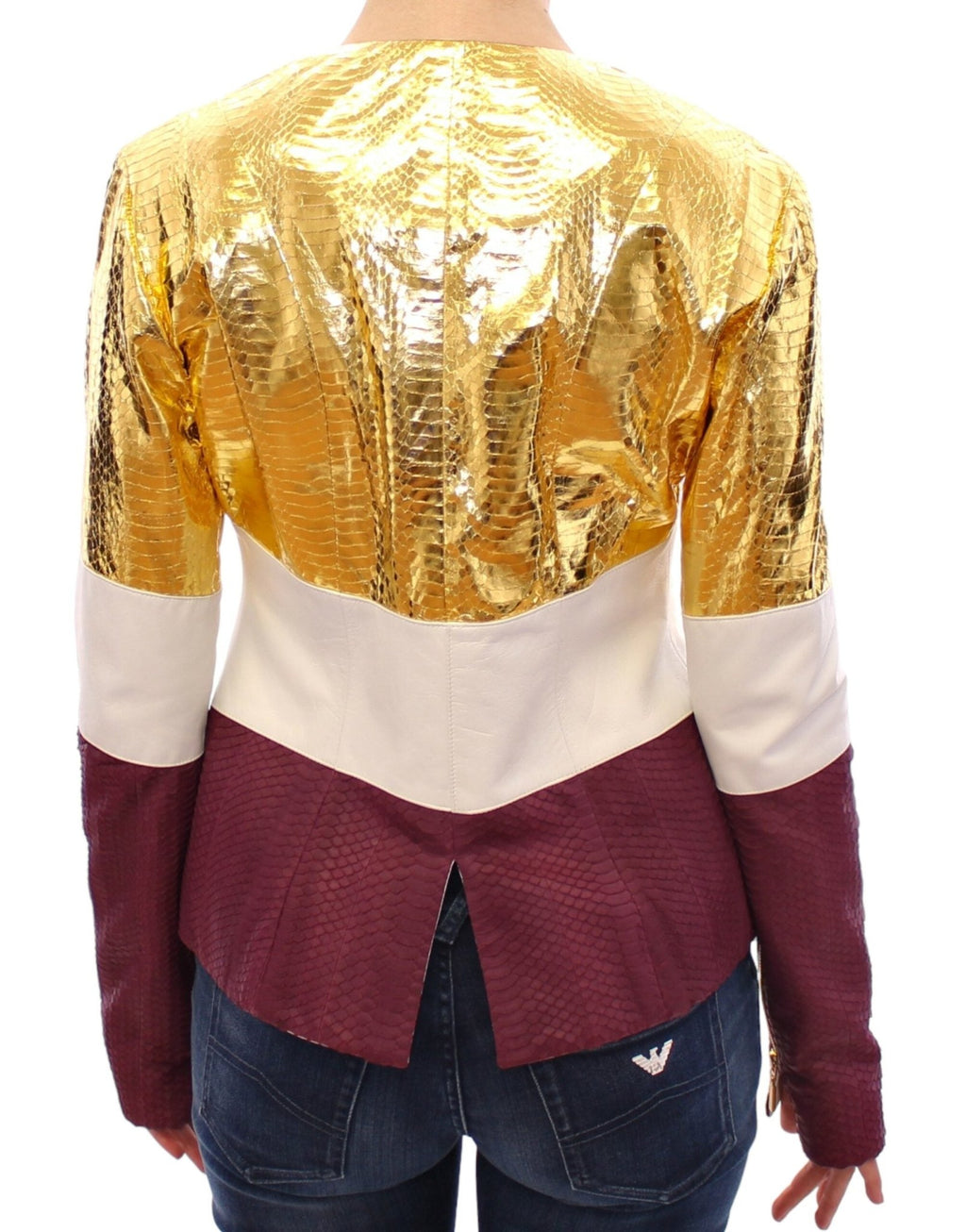 White Gold Purple Leather Jacket - X excelência