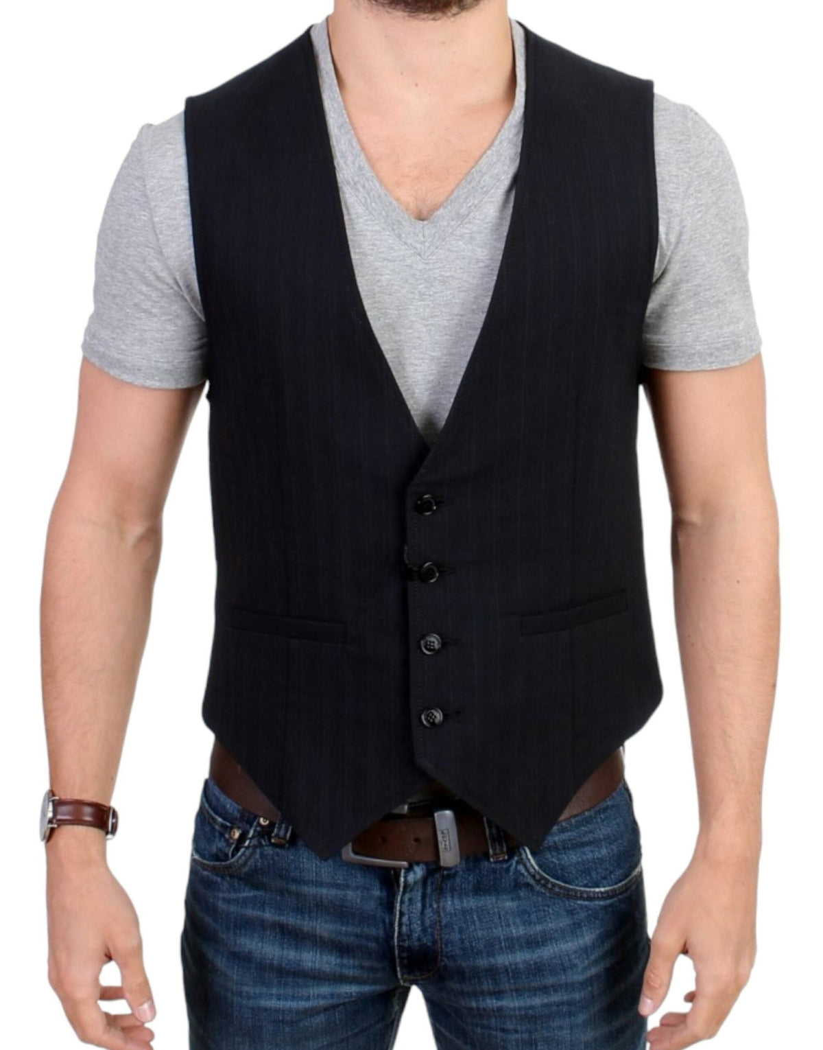 Black striped cotton casual vest - X excelência