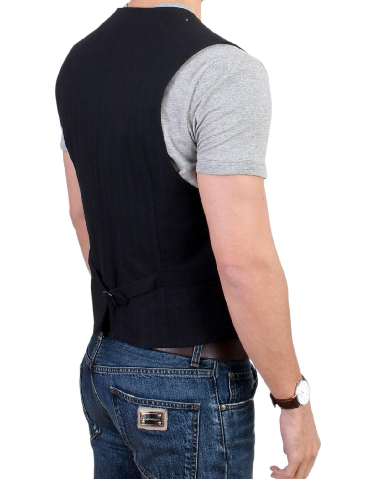 Black striped cotton casual vest - X excelência