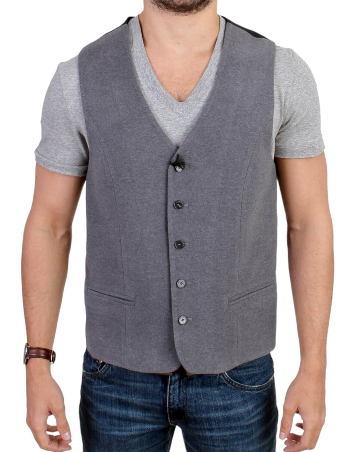 Gray cotton blend casual vest - X excelência