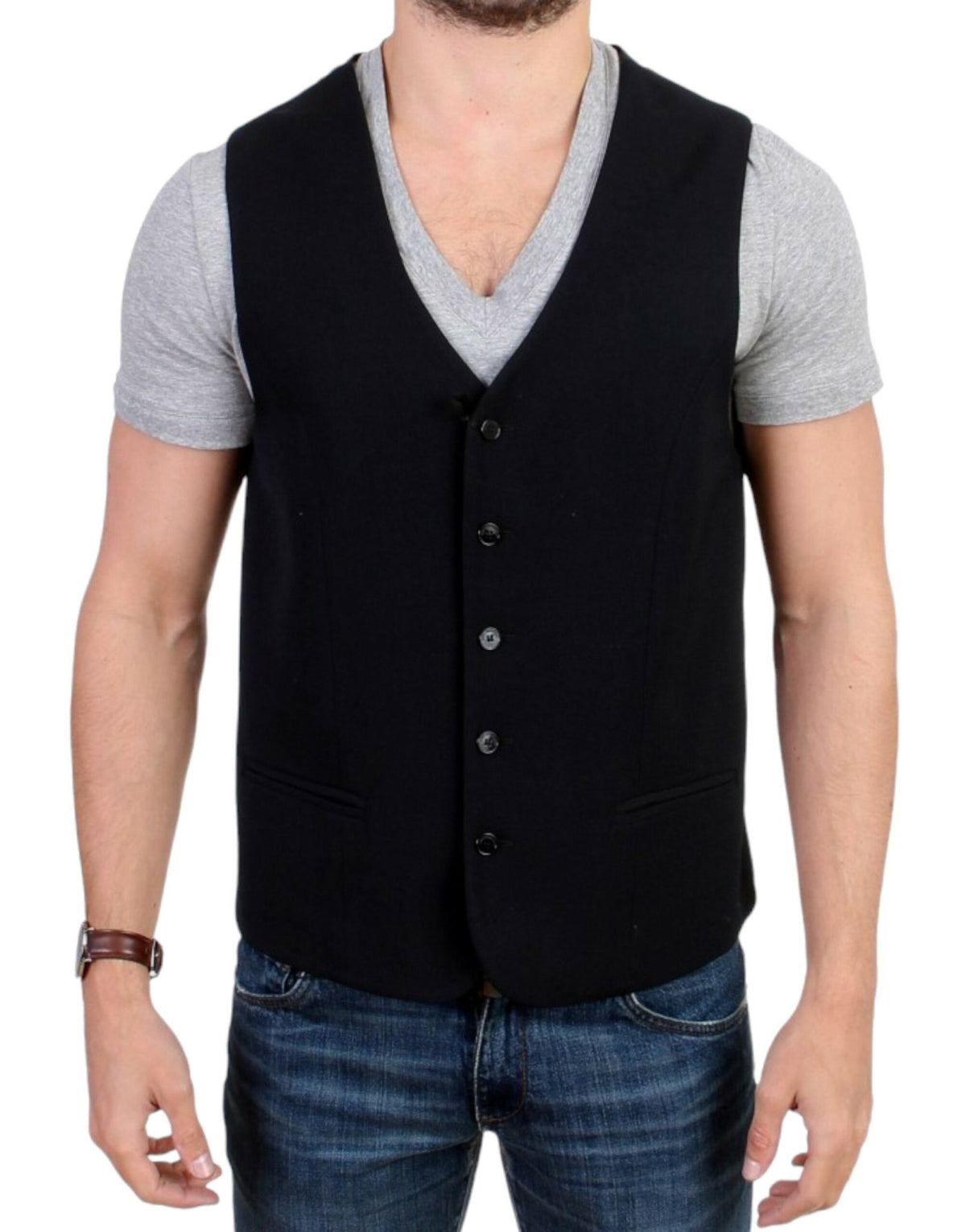 Black wool blend casual vest - X excelência