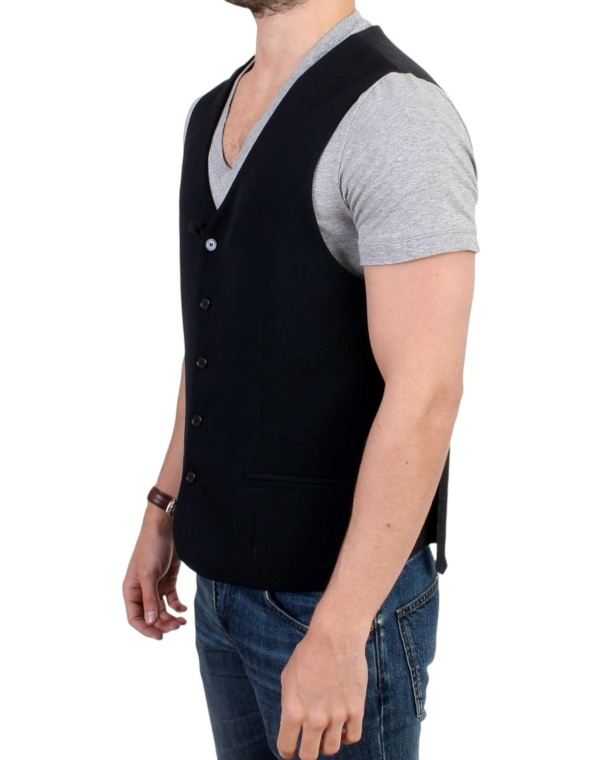 Black wool blend casual vest - X excelência