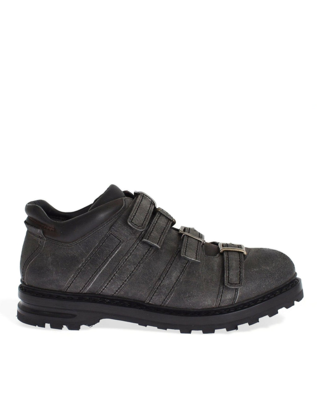 Gray Leather Ankle Strap Shoes Boots - X excelência