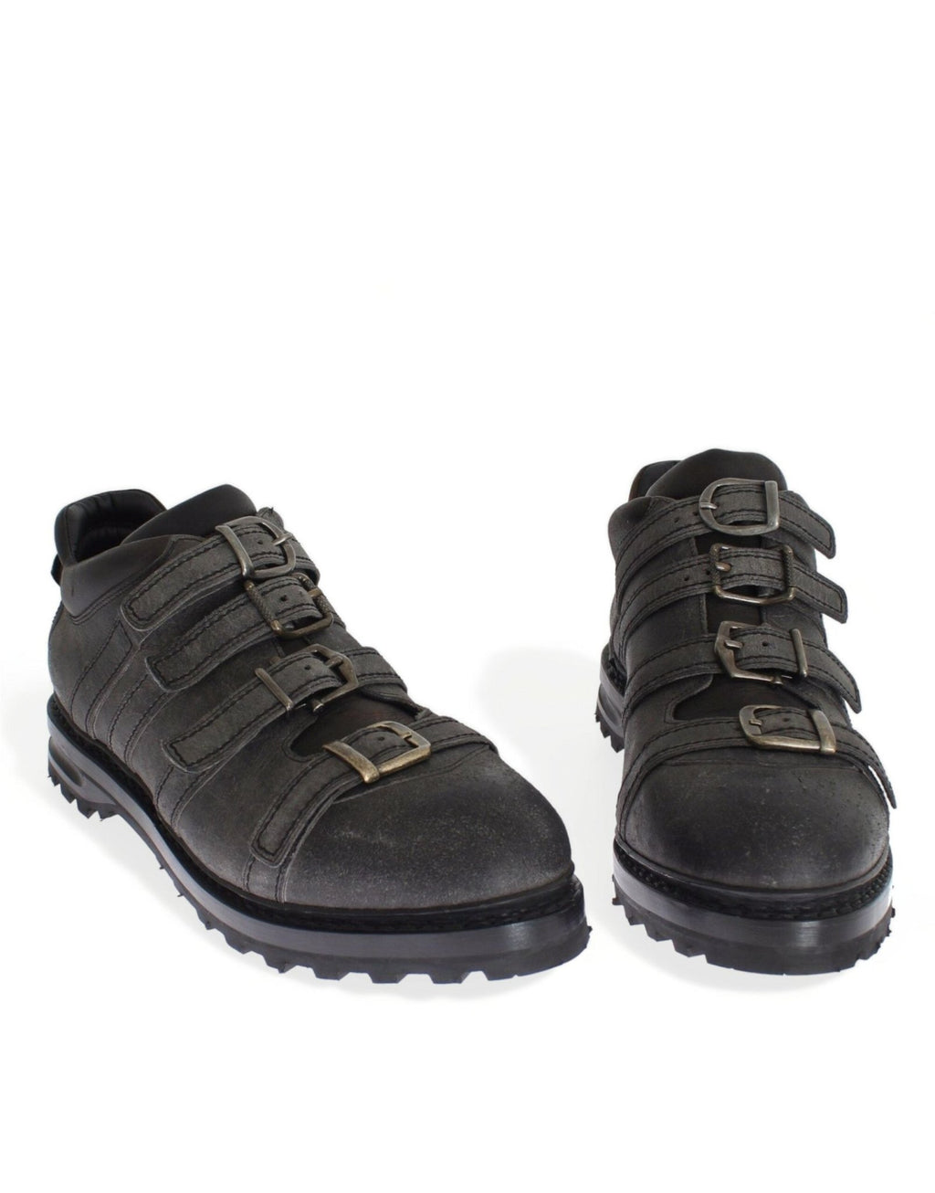 Gray Leather Ankle Strap Shoes Boots - X excelência