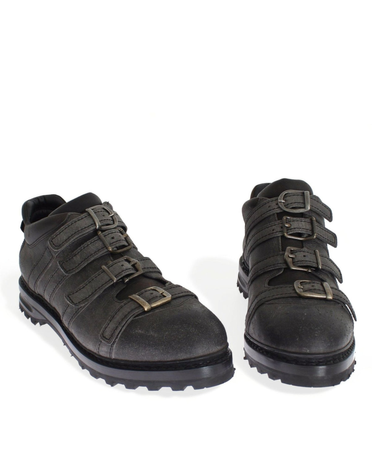 Gray Leather Ankle Strap Shoes Boots - X excelência