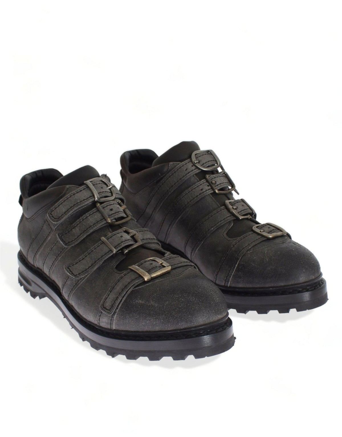 Gray Leather Ankle Strap Shoes Boots - X excelência