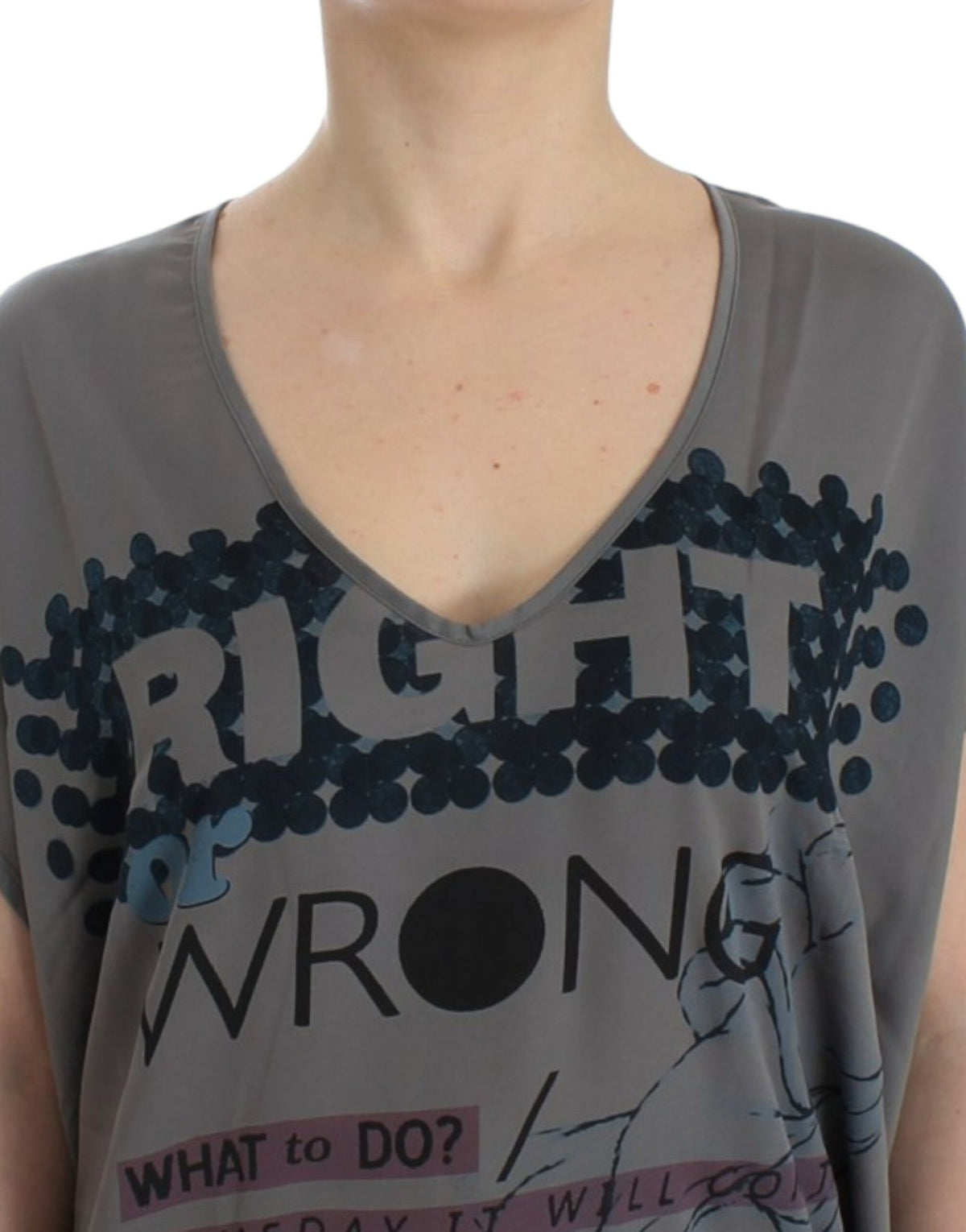 Gray V-neck long t-shirt - X excelência