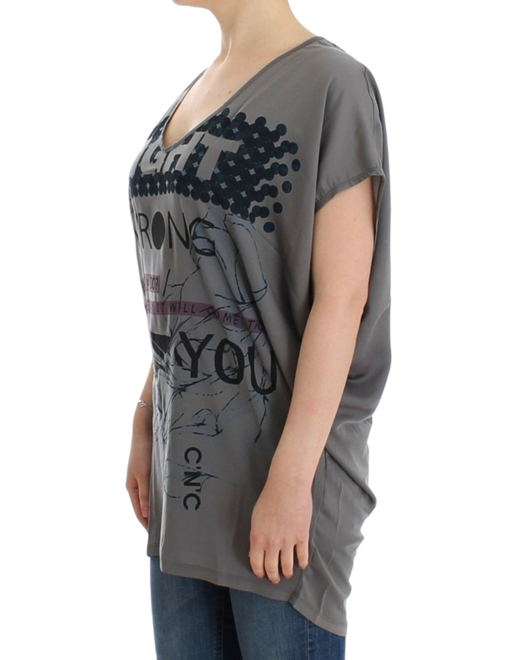 Gray V-neck long t-shirt - X excelência
