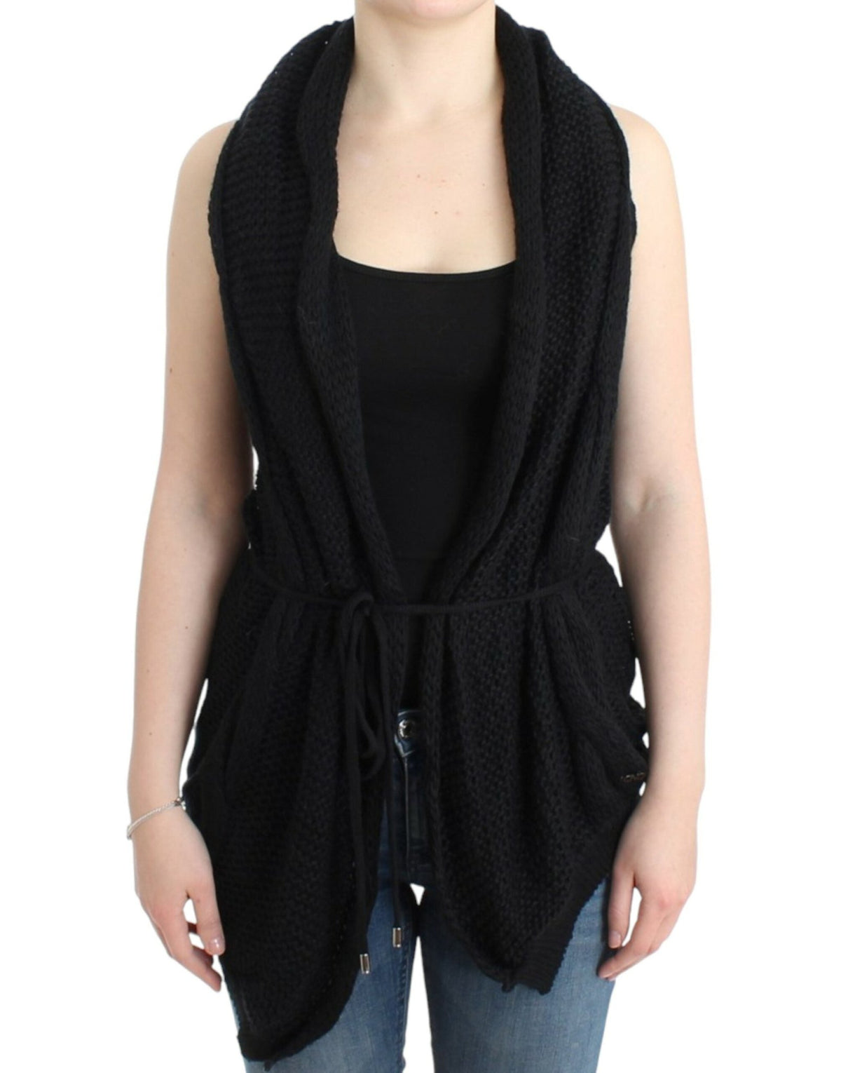 Black sleeveless knitted cardigan - X excelência