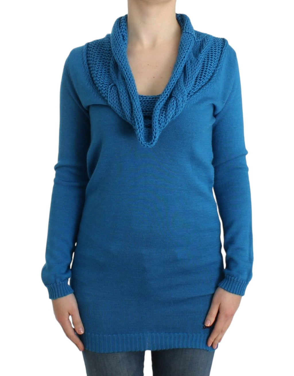 Blue knitted scoopneck sweater - X excelência