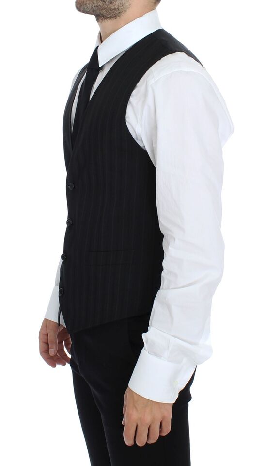 Black Striped Stretch Dress Vest Gilet - X excelência