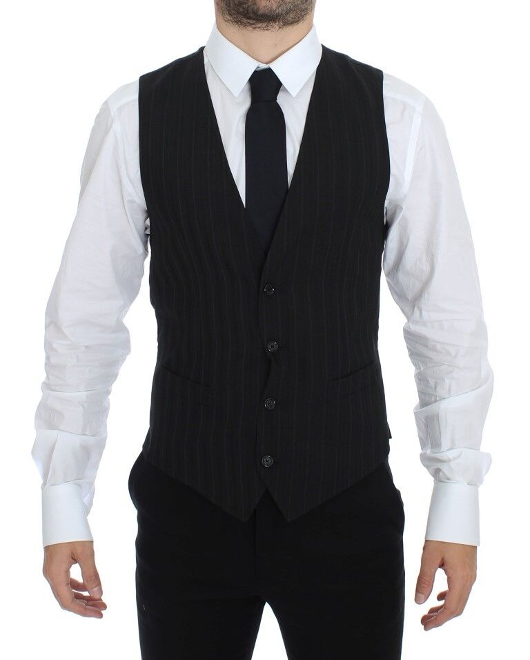 Black Striped Stretch Dress Vest Gilet - X excelência