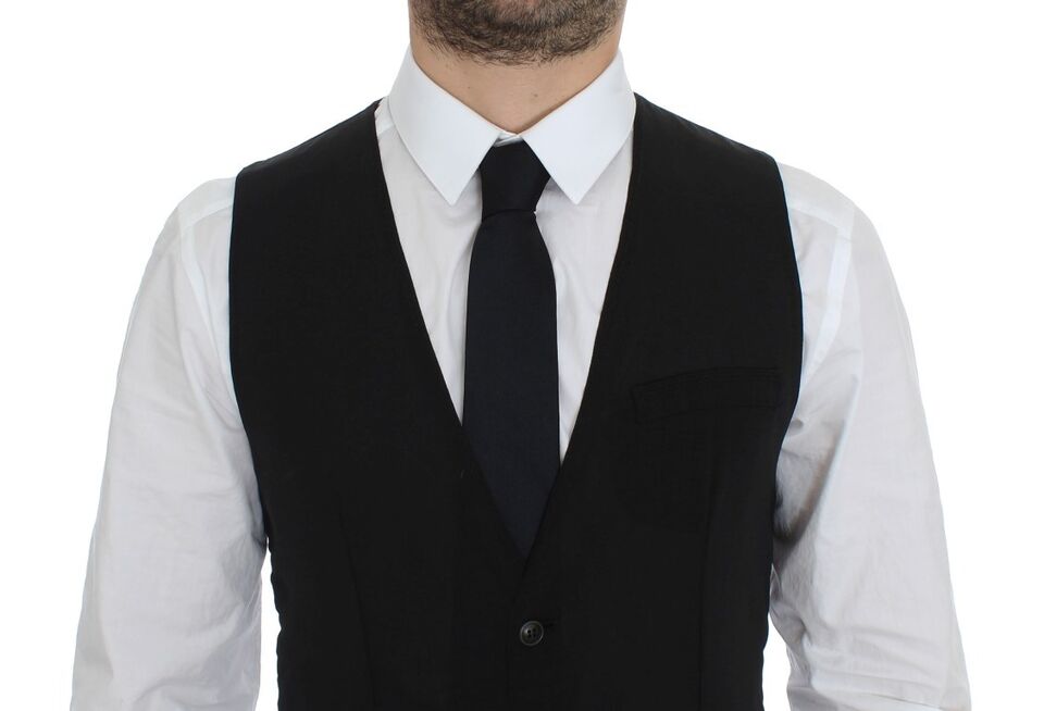 Black Wool Formal Dress Vest Gilet Jacket - X excelência