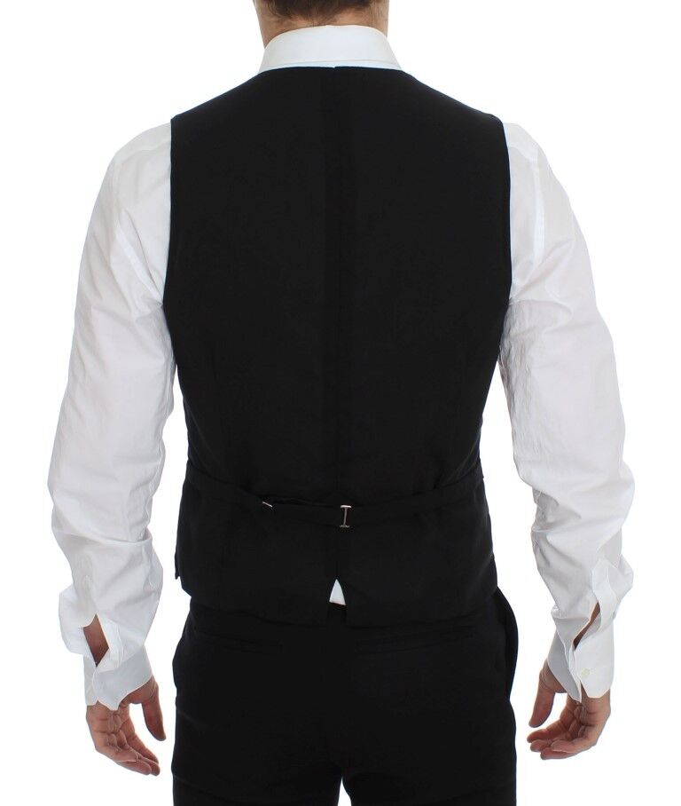 Black Wool Formal Dress Vest Gilet Jacket - X excelência