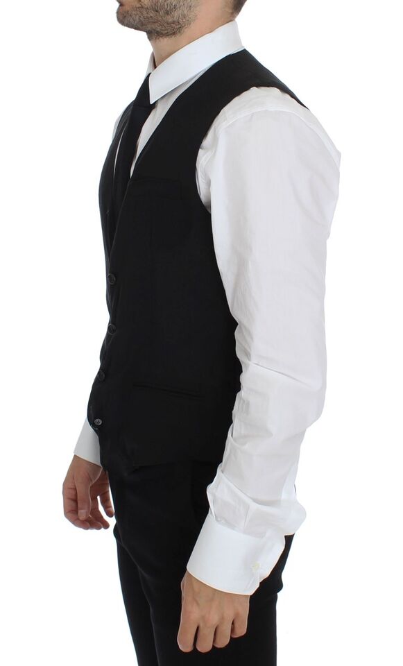 Black Wool Formal Dress Vest Gilet Jacket - X excelência