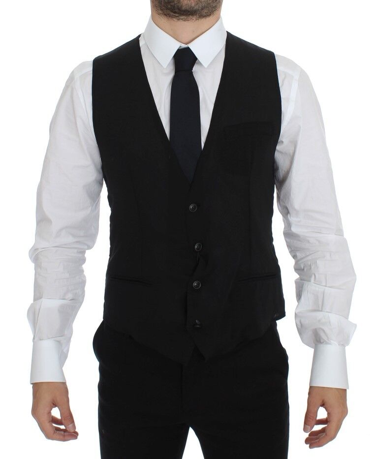 Black Wool Formal Dress Vest Gilet Jacket - X excelência