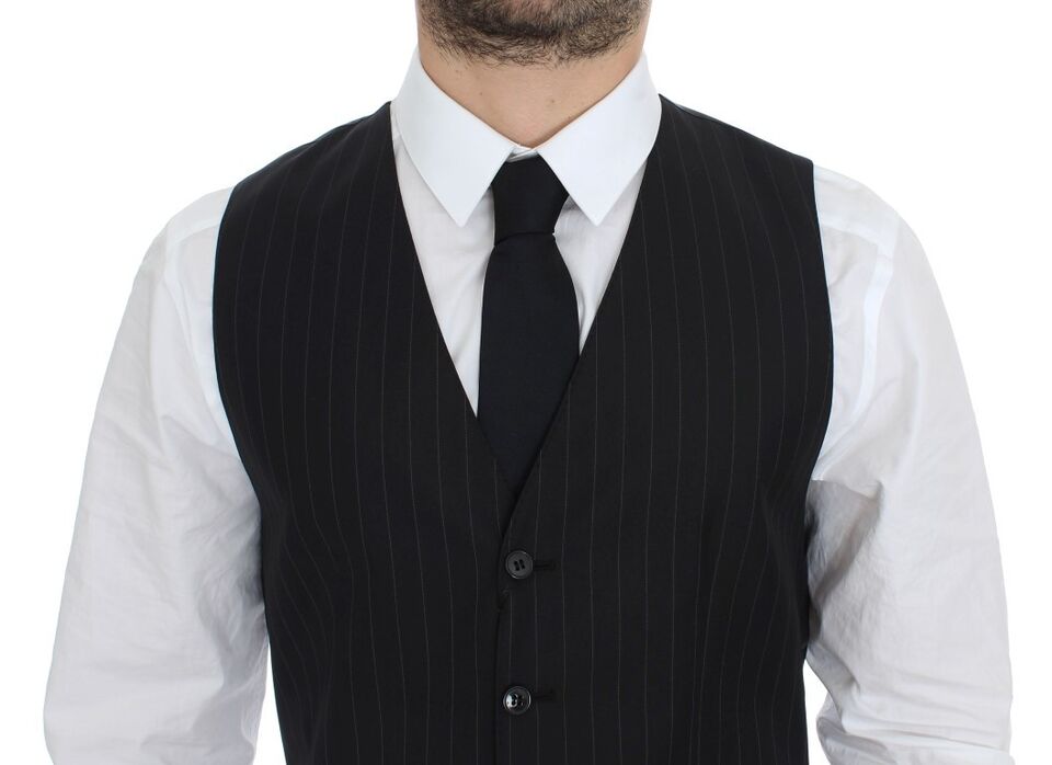 Black Striped Wool Silk Dress Vest Gilet - X excelência