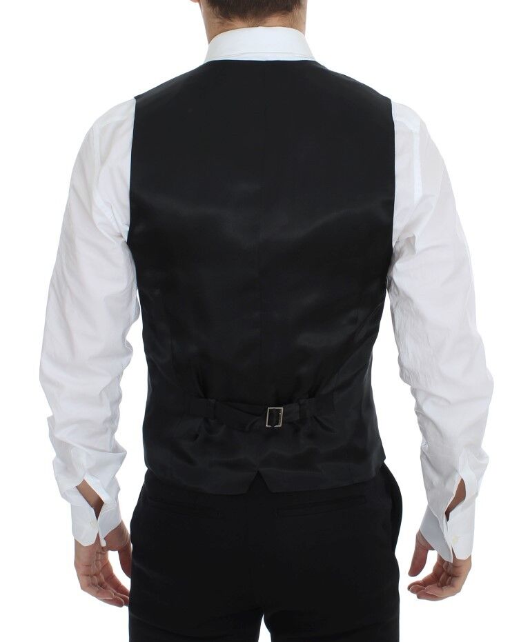 Black Striped Wool Silk Dress Vest Gilet - X excelência
