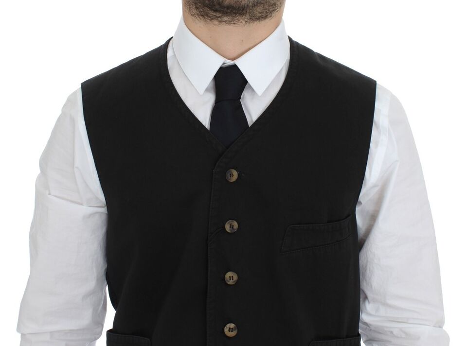 Black Cotton Blend Dress Vest Gilet - X excelência