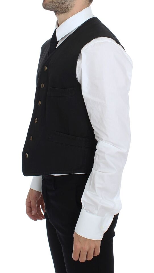 Black Cotton Blend Dress Vest Gilet - X excelência
