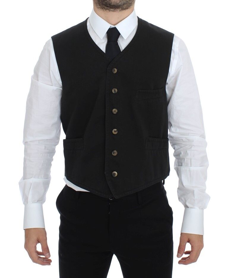Black Cotton Blend Dress Vest Gilet - X excelência